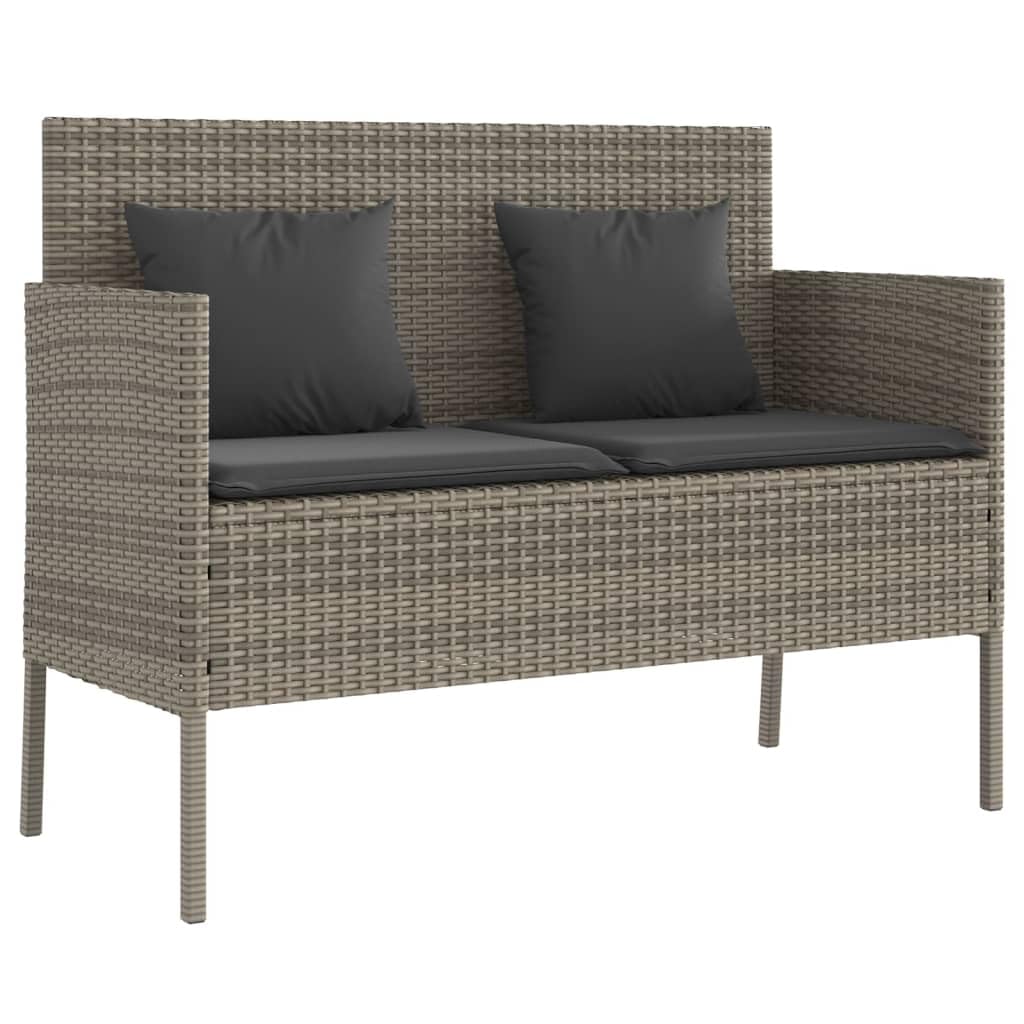 vidaXL Outdoor Loveseat Bench with Storage and Cushions - Gray Poly Rattan Patio Bench, Comfortable Dual Seating for Garden, Deck, Waterproof