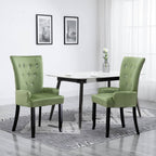 vidaXL Elegant Dining Chair with Armrests for Kitchen and Dining Room - Light Green Velvet, Ergonomically Designed, Solid Oak Wood Frame