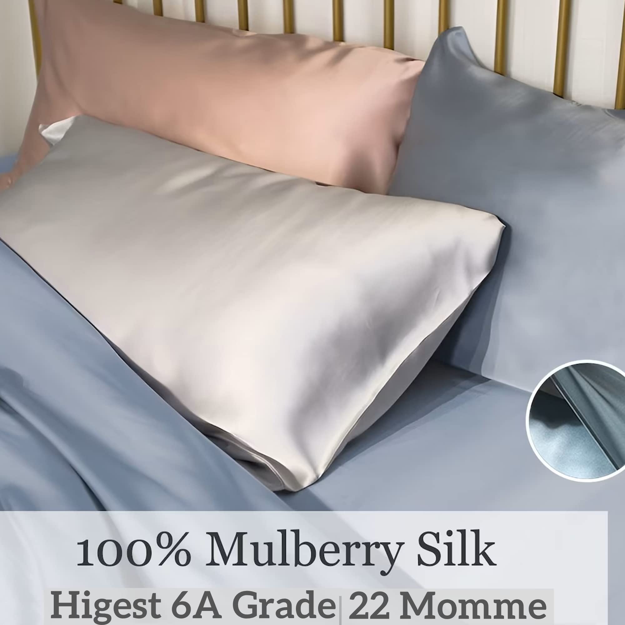 Mulberry Silk Pillowcase King For Hair And Skin Made In Usa, 22 Momme Pure Silk, Anti Acne Pillow Cases With Zipper, 6A Grade Or