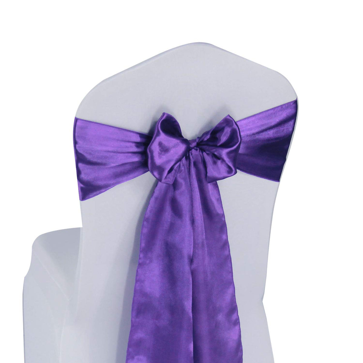 Welmatch Purple Satin Chair Sashes Bows - 50 Pcs Wedding Banquet Party Event Decoration Chair Bows (Purple, 50)
