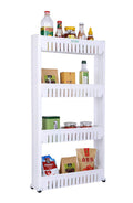 Bagrino Slim Rolling Storage Rack  4Tiered Shelf Plastic SlideOut Organizer For Kitchen, Bathroom, Laundry, Pantry & Utility 