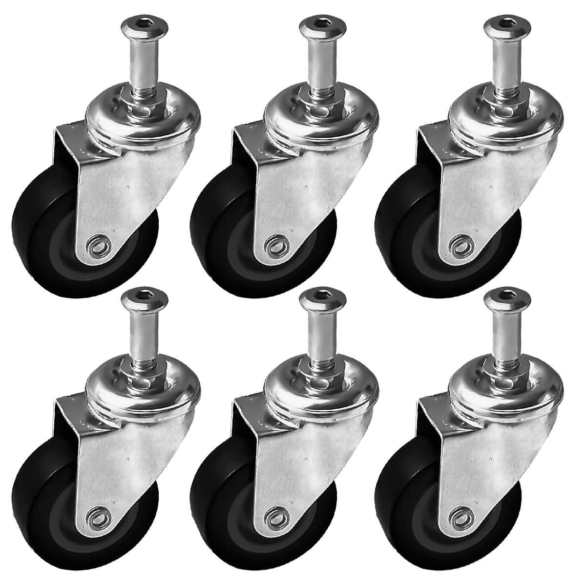 Factorduty 6 Pack Heavy-Duty 2' Swivel Caster Wheels For Creeper Service Cart Stool Post Mount