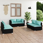vidaXL Patio Lounge Set (6 Piece) - Made of Poly Rattan in Black, Cushions Included - Modular Design, Sturdy Steel Frame, Water-Resistant