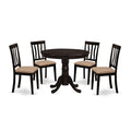 East West Furniture ANTI5-CAP-C 5 Piece Kitchen Table & Chairs Set Includes a Round Dining Room Table with Pedestal and 4 Linen Fabric Upholstered Dining Chairs, 36x36 Inch, Cappuccino