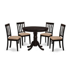 East West Furniture ANTI5-CAP-C 5 Piece Kitchen Table & Chairs Set Includes a Round Dining Room Table with Pedestal and 4 Linen Fabric Upholstered Dining Chairs, 36x36 Inch, Cappuccino