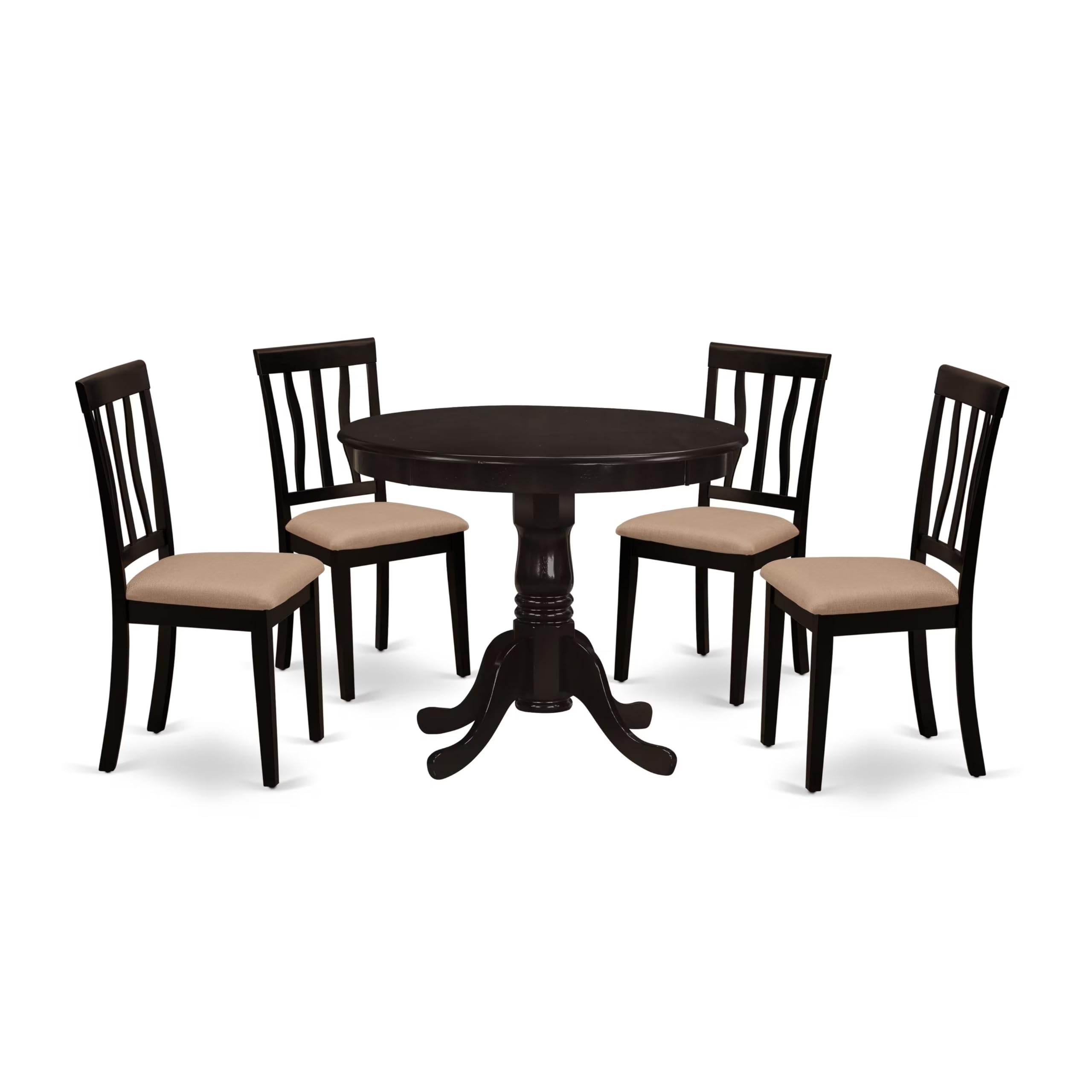 East West Furniture ANTI5-CAP-C 5 Piece Kitchen Table & Chairs Set Includes a Round Dining Room Table with Pedestal and 4 Linen Fabric Upholstered Dining Chairs, 36x36 Inch, Cappuccino