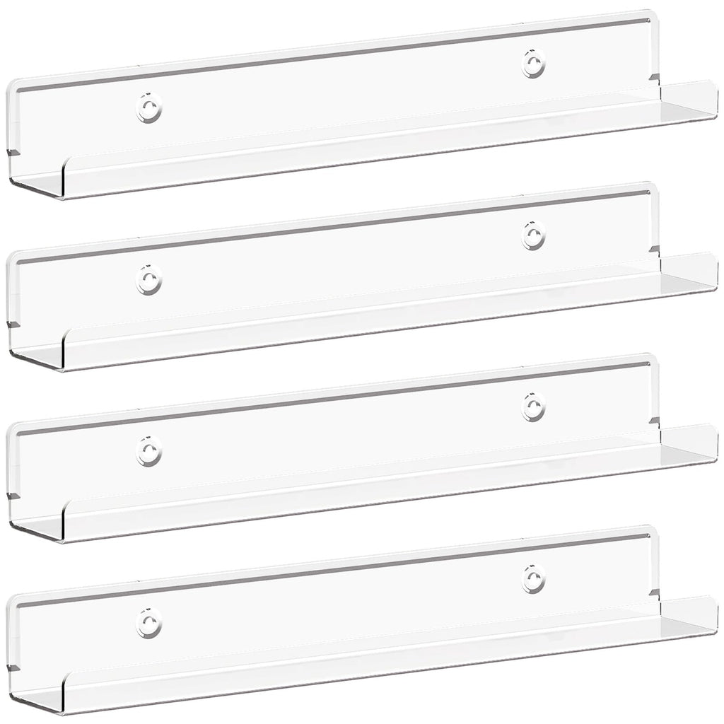 Lifewit Floating Shelves For Vinyl Record, 4 Pack 12' Clear Acrylic Wall Shelf Room Decor For Book/Photo/Picture/Makeup Display In Bedroom, Living Room, Bathroom Storage And Organization