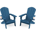 Yefu Adirondack Chair Set Of 2, Folding Oversized Plastic Adirondack Chair With Cup Holder, Lawn Chair With Weather Resistant For Outdoor Deck Garden, Weight Capacity Up To 400 Lbs–Navy