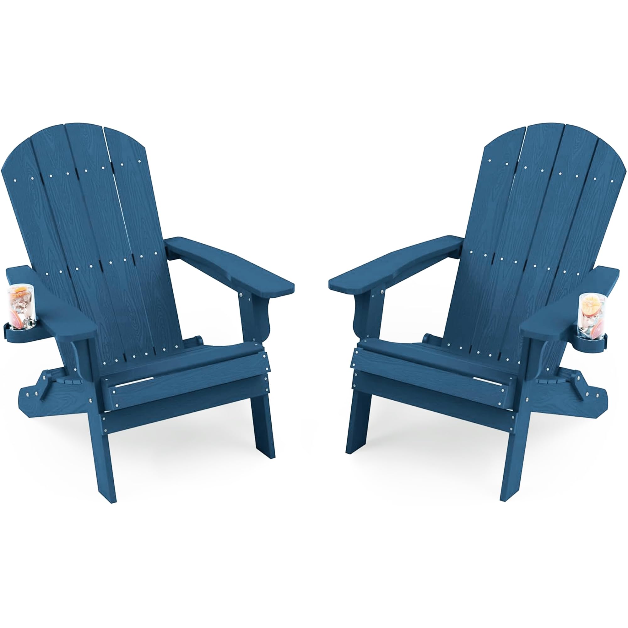 Yefu Adirondack Chair Set Of 2, Folding Oversized Plastic Adirondack Chair With Cup Holder, Lawn Chair With Weather Resistant For Outdoor Deck Garden, Weight Capacity Up To 400 Lbs–Navy