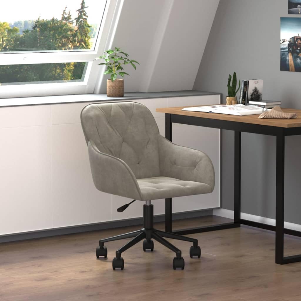 vidaXL Swivel Office Chair in Light Grey Velvet