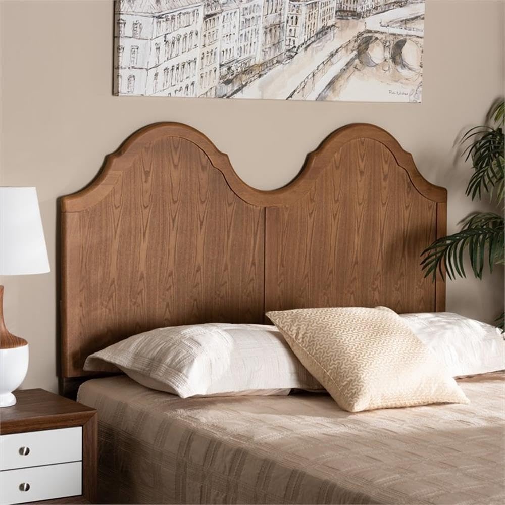 Baxton Studio Tobin Vintage Classic and Traditional Ash Walnut Finished Wood Queen Size Arched Headboard