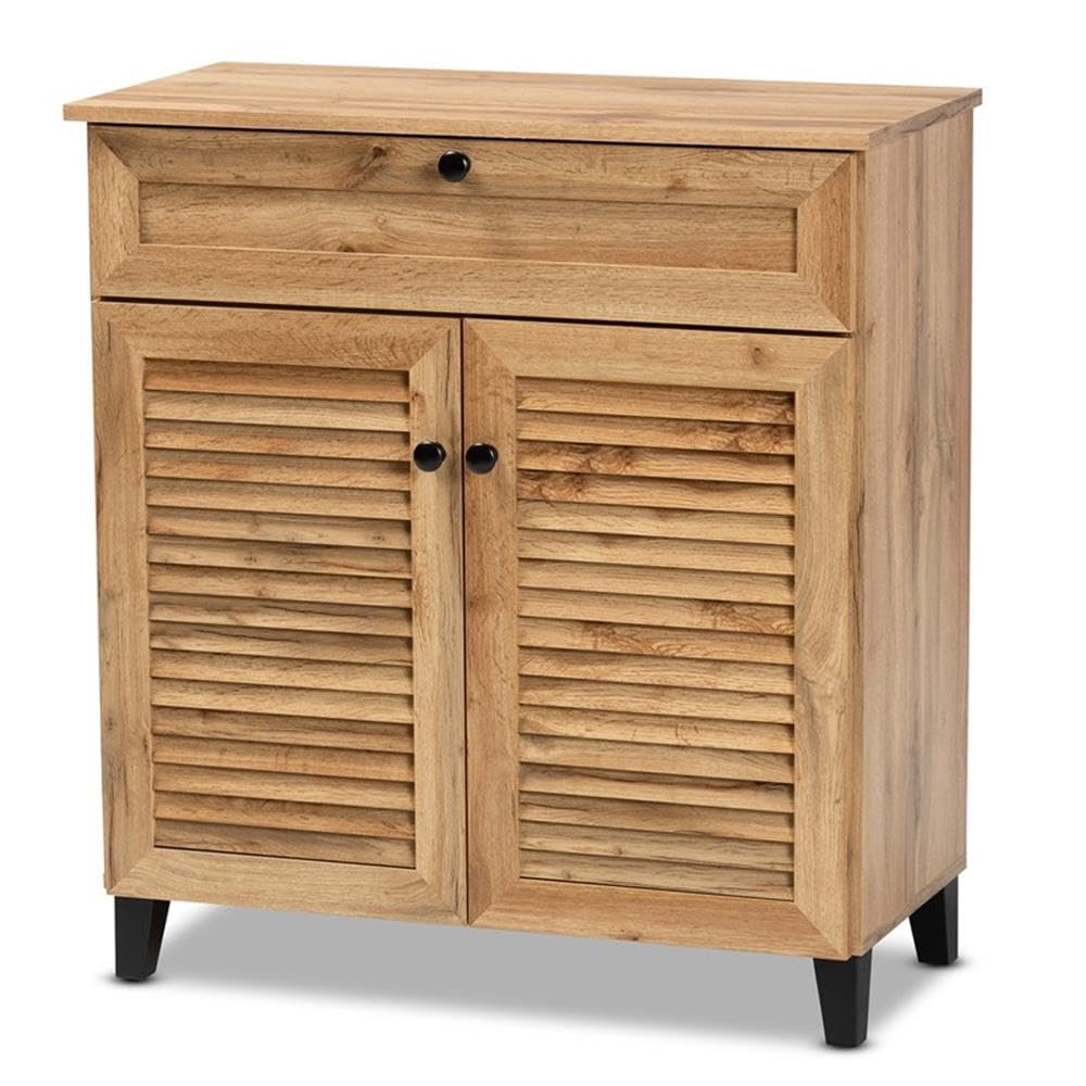 Baxton Studio Coolidge Modern and Contemporary Oak Brown Finished Wood 1-Drawer Shoe Storage Cabinet