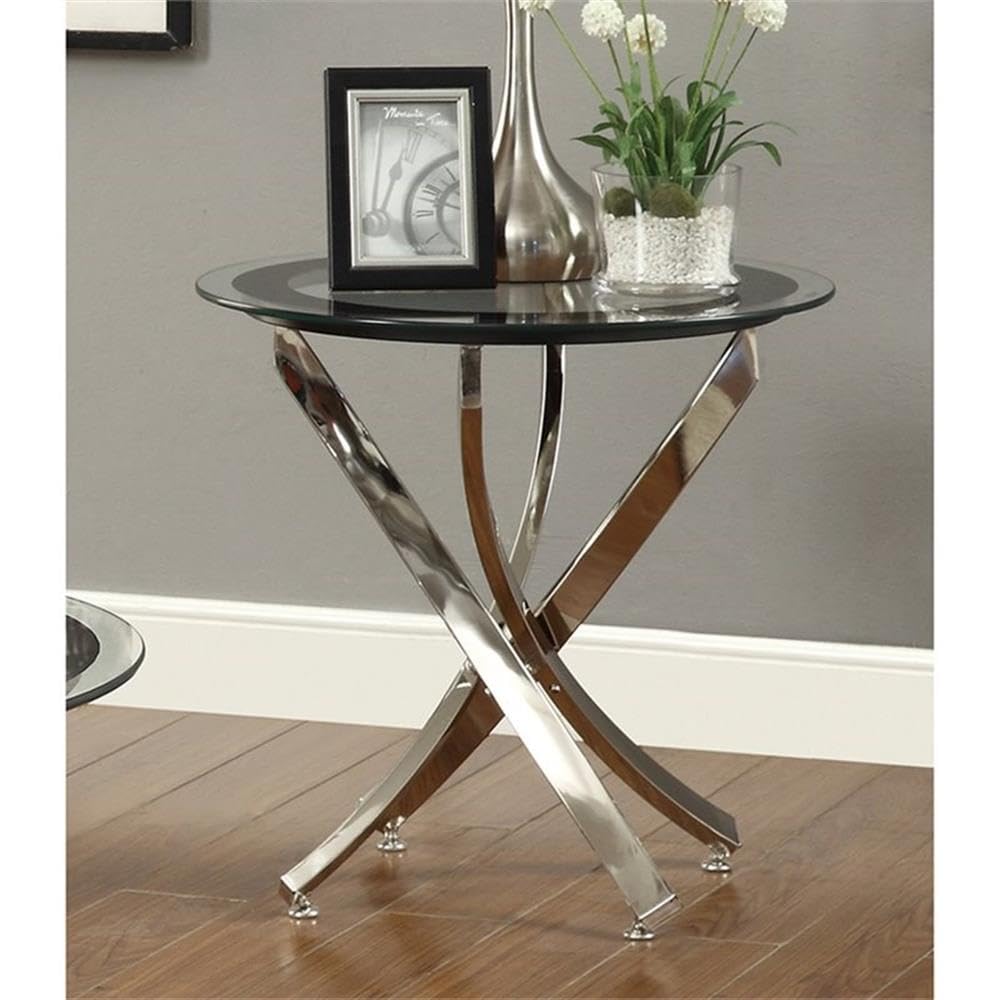 Coaster Home Furnishings Brooke Round Glass Top Side End Table Chrome and Black