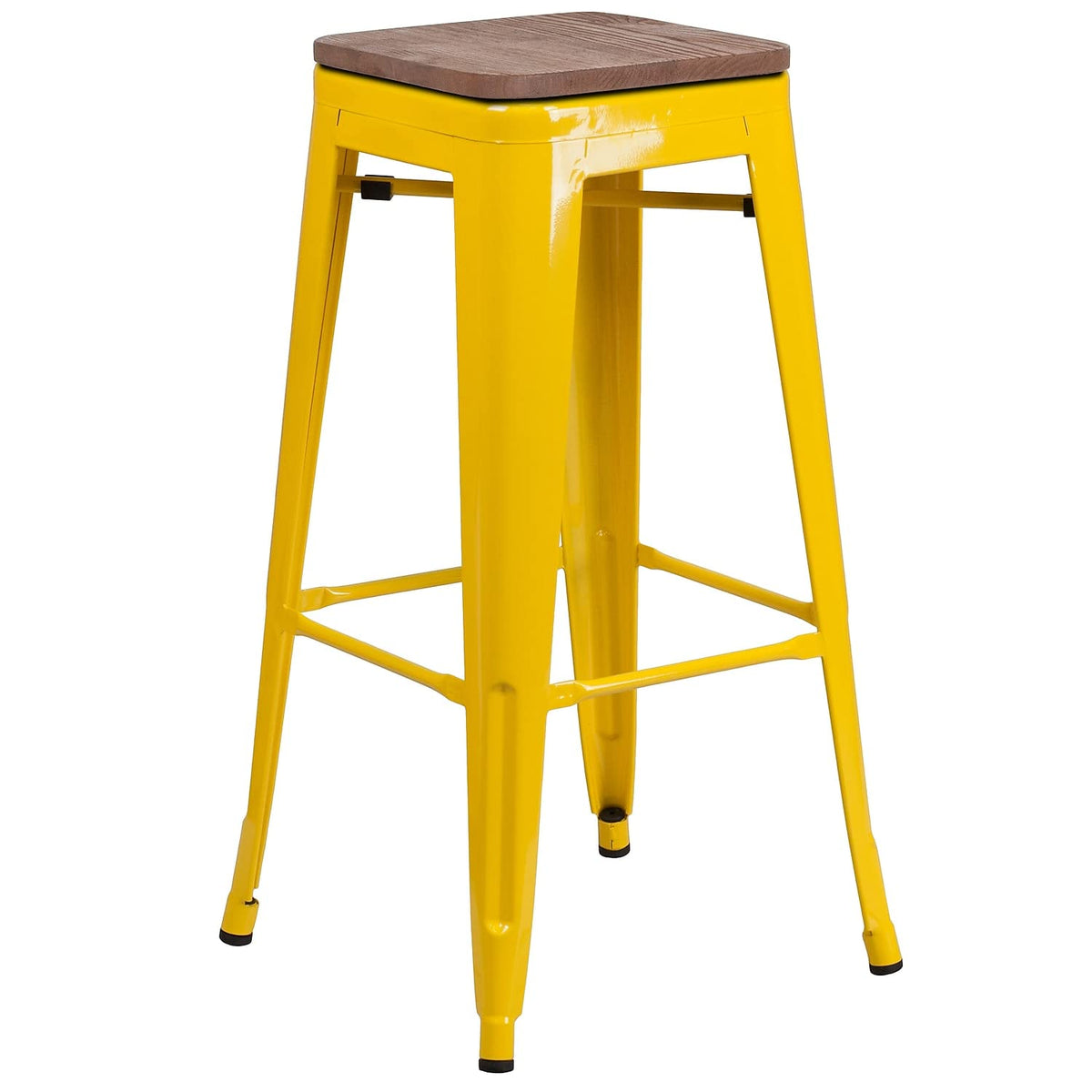 Flash Furniture Lily 30&quot; High Backless Yellow Metal Barstool with Square Wood Seat