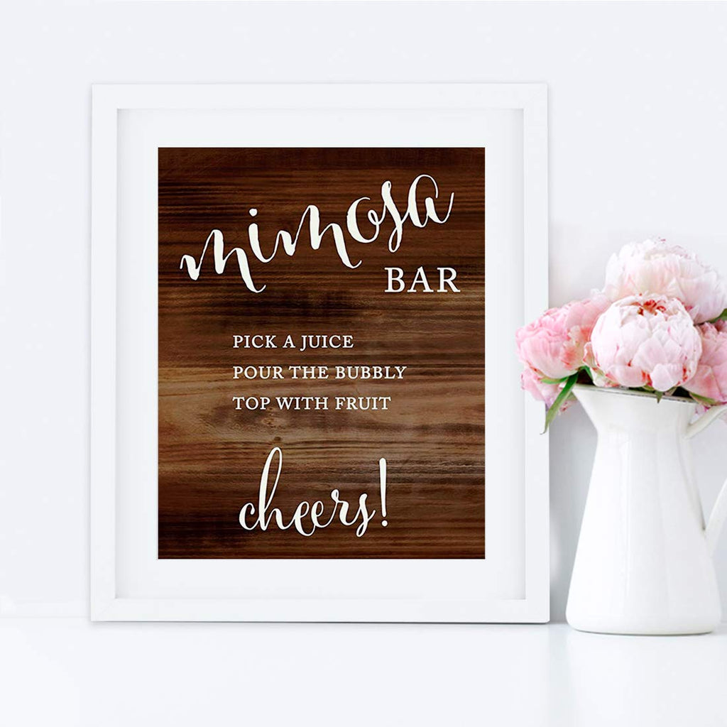 Andaz Press Wedding Party Signs, Rustic Wood Print, 8.5X11-Inch, Build Your Own Mimosa Pick A Juice, Pour The Bubbly Champagne,
