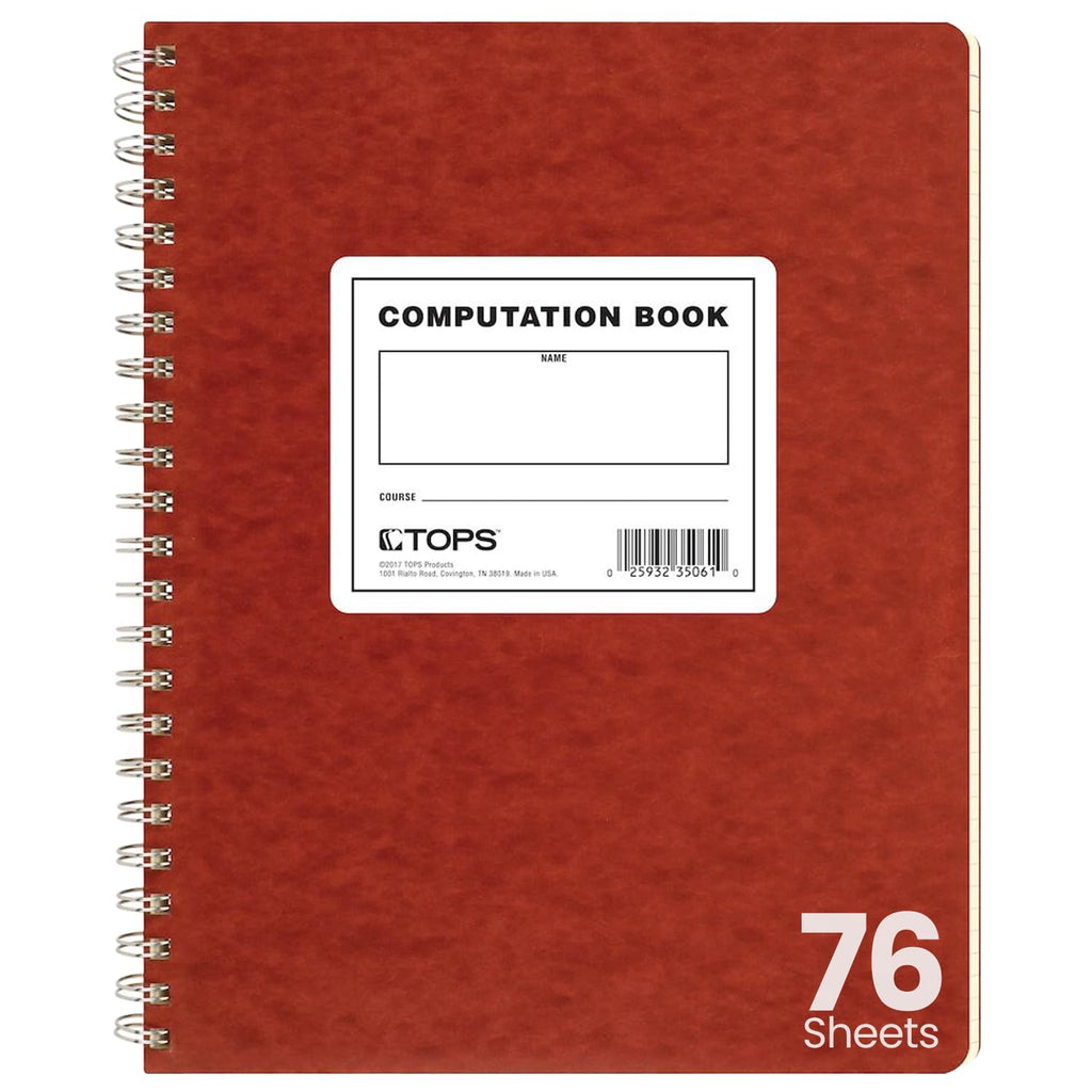 Tops Top35061 Computation Book, 11.75 X 9.5 Inches, Double Wire, 152 Numbered Pages, Quadrille Ruled, 76 Sheets, Buff, (35061)