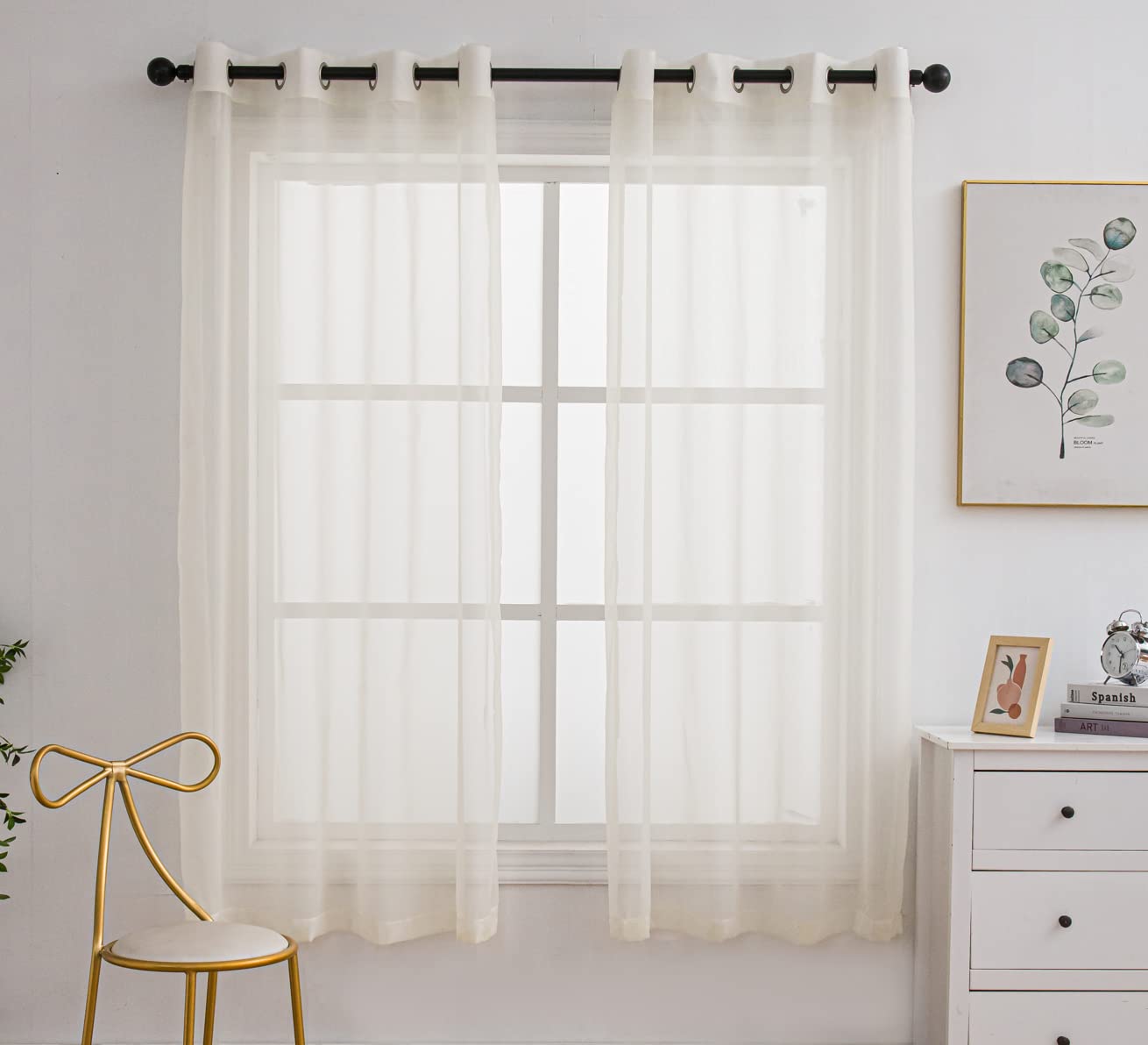 Pi Sheer Curtains Grommet Top, Fashion Cream Voile Panels For Dining Room/Study Room 2 Panels (W52 X L72, Butter)