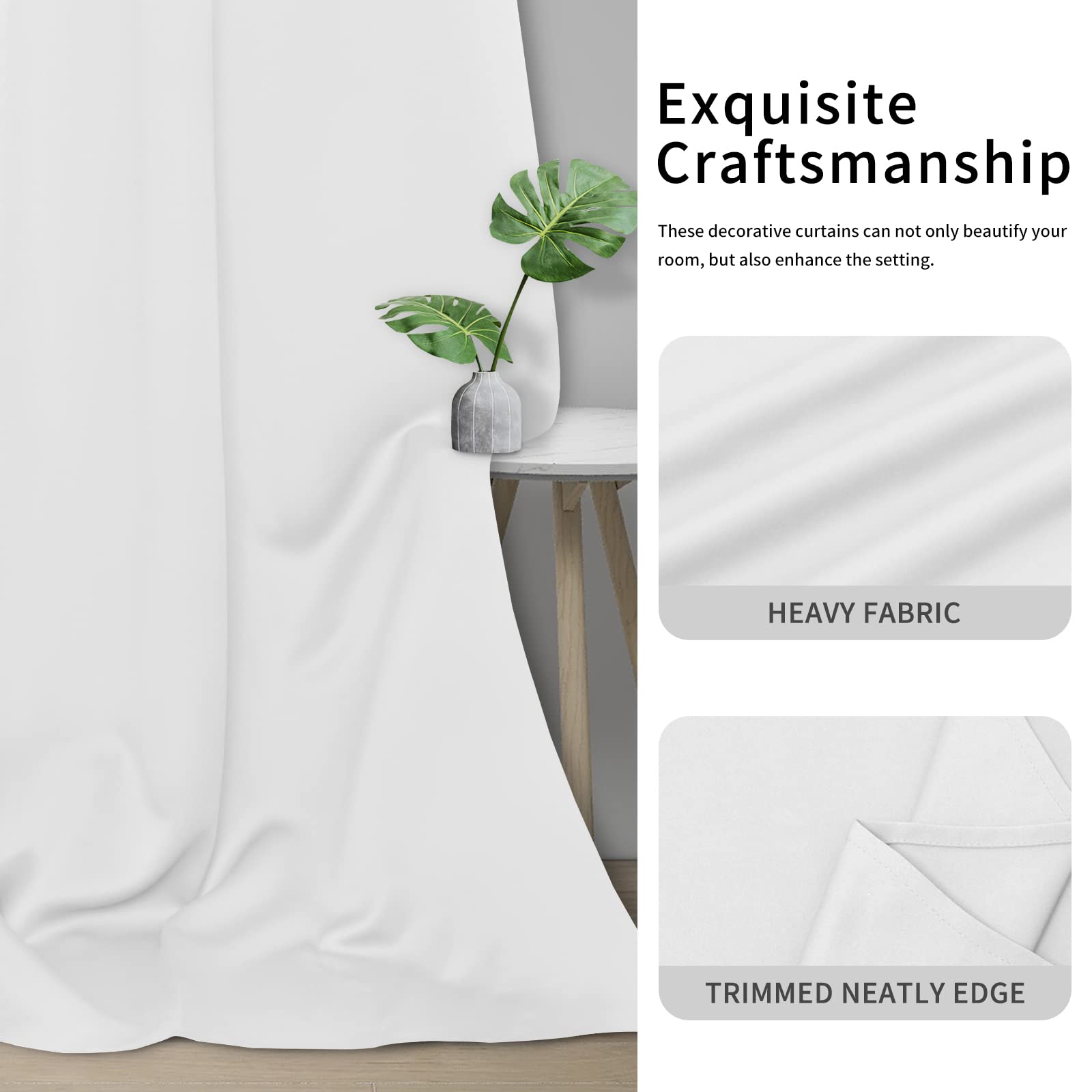 Easy-Going Blackout Curtains For Bedroom, Solid Thermal Insulated Grommet And Noise Reduction Window Drapes, Room Darkening Curtains For Living Room, 2 Panels (42X45 In, White)