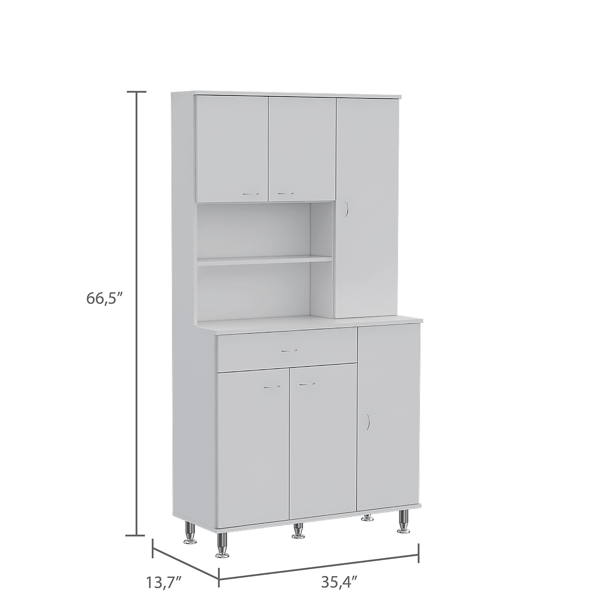 Helis 90 Kitchen Pantry Cabinet, 2 Open Shelves, 1 Drawer, Multiple Cabinets, White