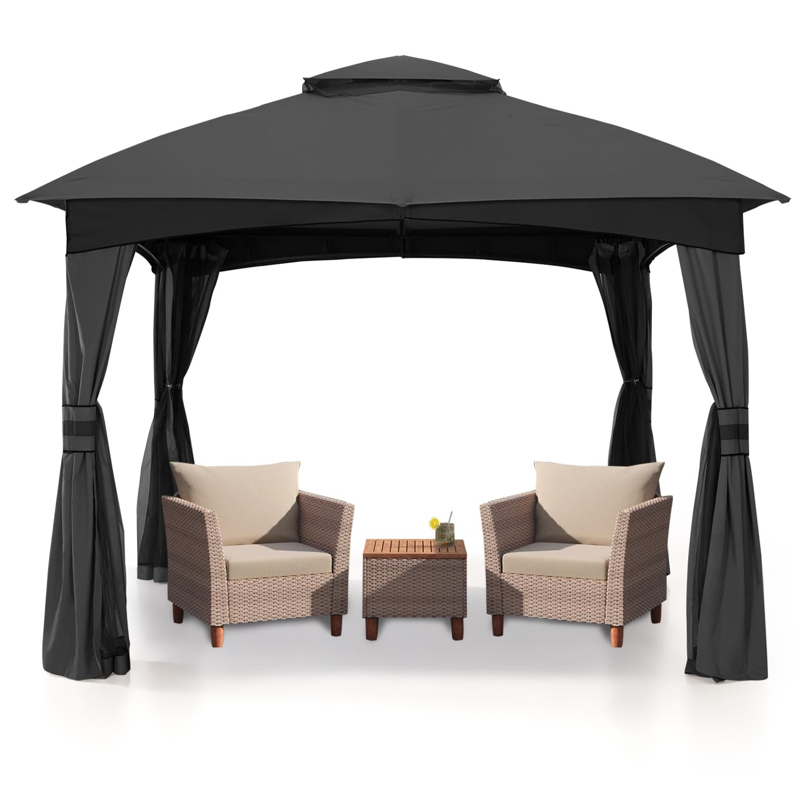 Mastercanopy Outdoor Patio Gazebo For Garden With Upgrade Steel Frame And Netting Walls (8X8,Gray)