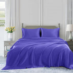 Homiest 4Pcs Satin Sheets Set Luxury Silky Satin Bedding Set With Deep Pocket, 1 Fitted Sheet + 1 Flat Sheet + 2 Pillowcases (Full Size, Periwinkle Blue)