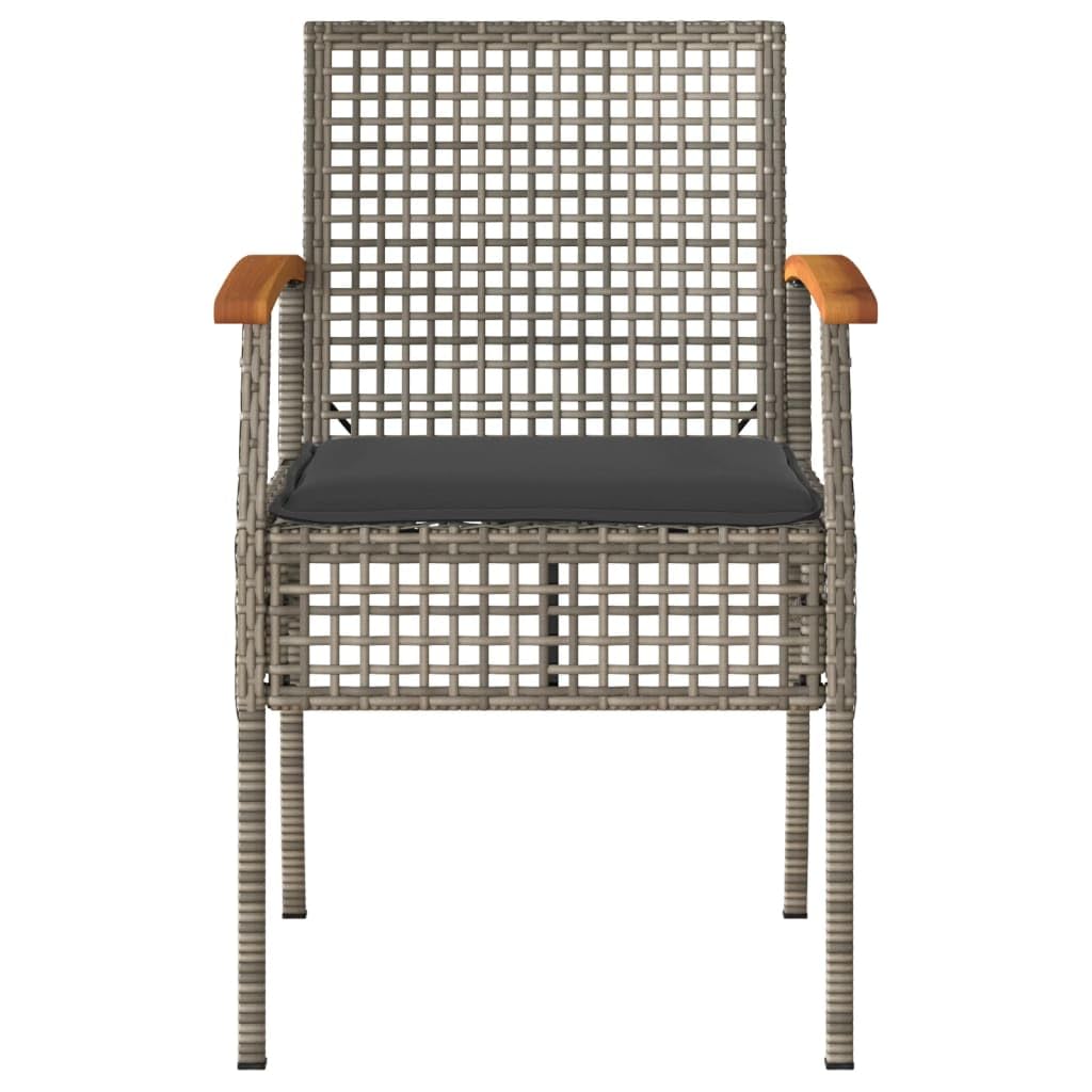 vidaXL Bistro Set - Outdoor 3 Piece Gray Poly Rattan & Acacia Wood Seating with Cushions for Patio, Garden, Backyard, or Balcony Furniture