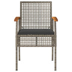 vidaXL Bistro Set - Outdoor 3 Piece Gray Poly Rattan & Acacia Wood Seating with Cushions for Patio, Garden, Backyard, or Balcony Furniture