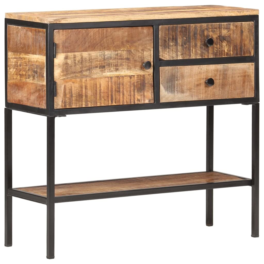 vidaXL Sideboard in Rough Mango Wood and Iron - Industrial Design - Storage Cabinet with Door, Drawers, and Shelf - Natural Finish, 33.5&quot;x11.8&quot;x31.5&quot;