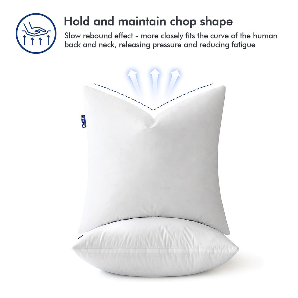 Miulee 18X18 Pillow Inserts,Set Of 2 Down Feather Throw Pillows For Couch Sofa Bed, Decorative Fluffy Throw Pillow Inserts Cotton Fabric,White