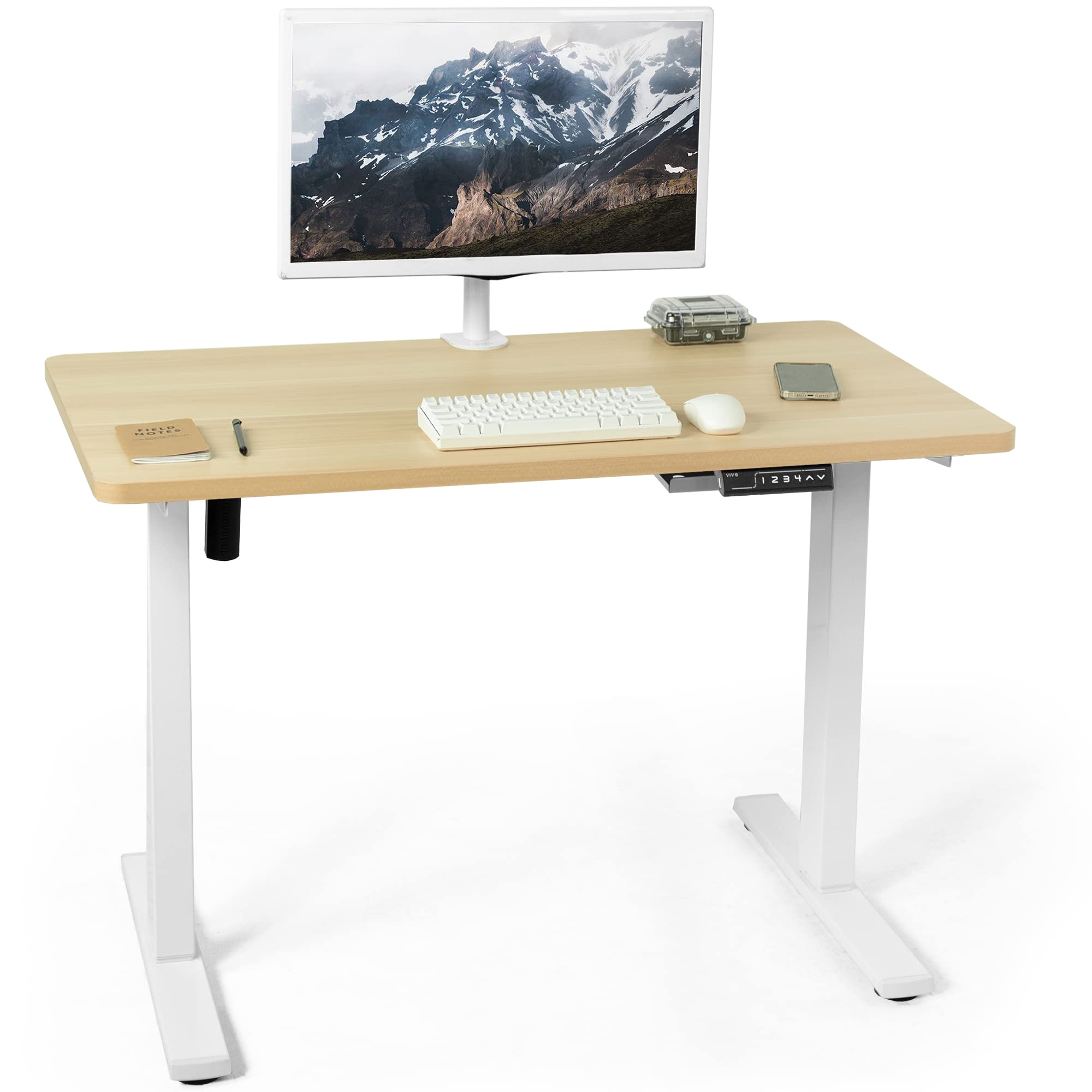 VIVO Electric 43 x 24 in Standing Desk, Memory Height Adjustment, 1B Series, Holds 220 lbs, Light Wood Top, White Frame, DESK-1W