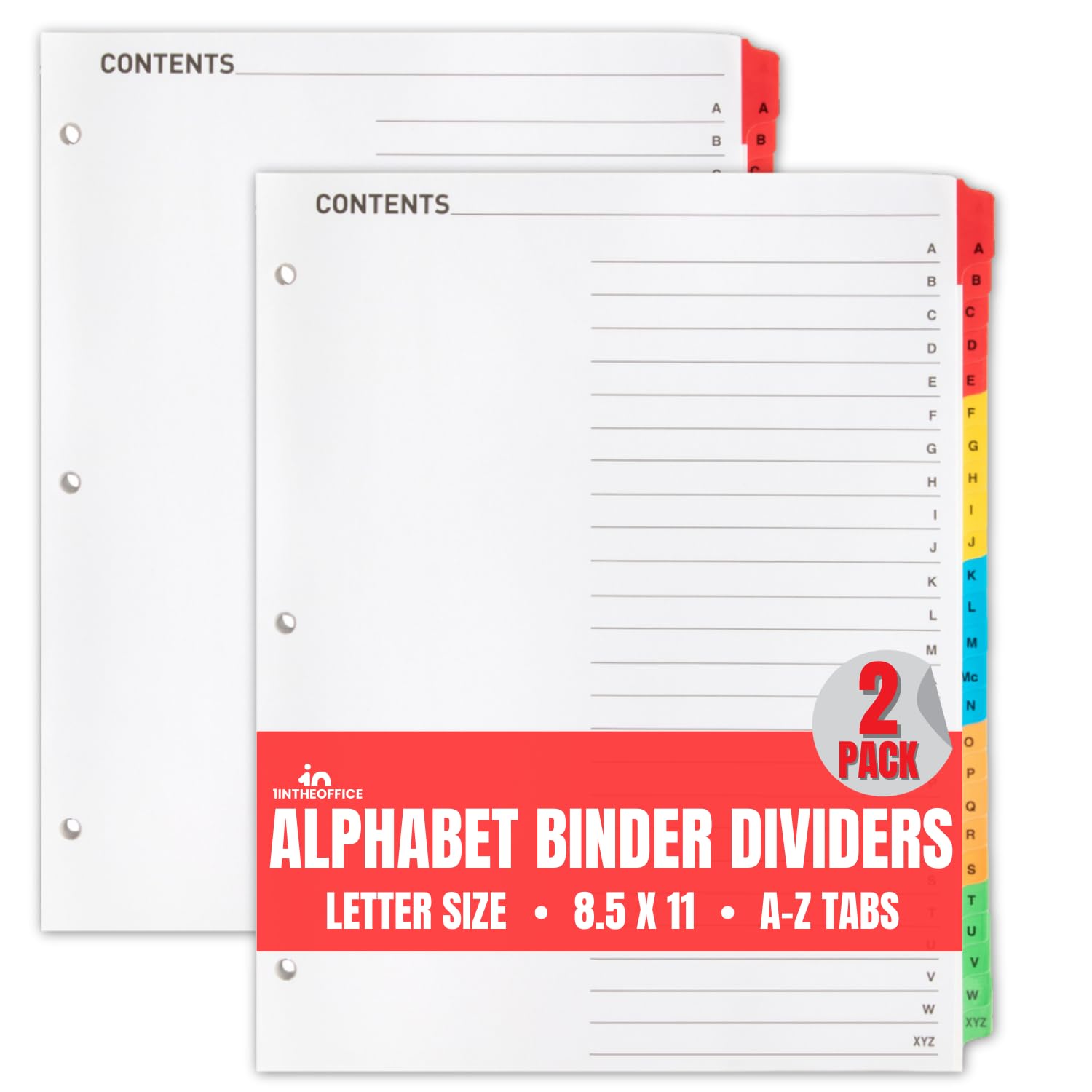 1Intheoffice 3 Ring Binder Dividers, A-Z Dividers, Abc Tabs For Binders, Alphabet Page Dividers, 2 Pack