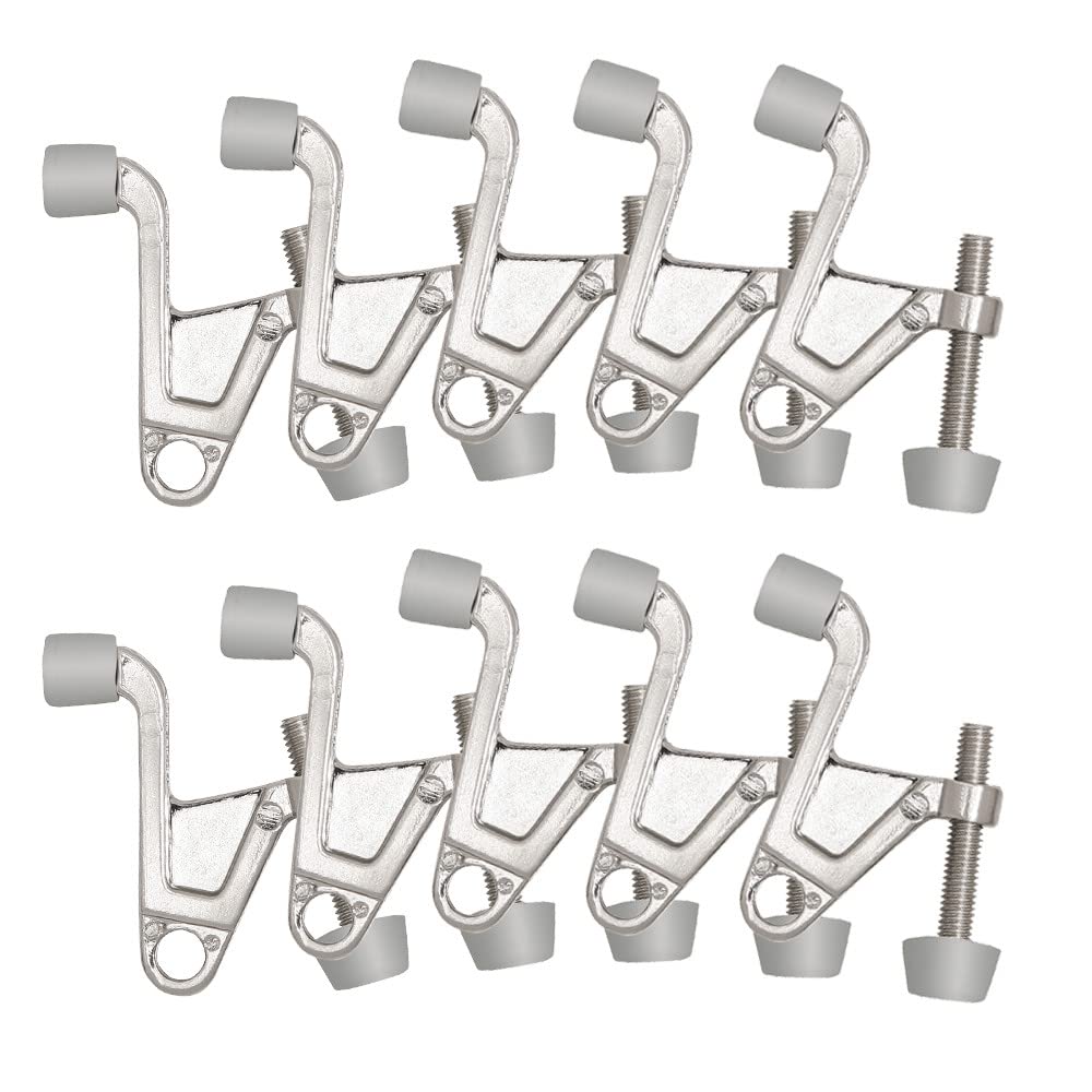 Design House 181842 Jumbo Hinge Pin Door Stop Wall Protector With Rubber Tip Adjustable Door Stoppers, Satin Nickel, 10-Pack
