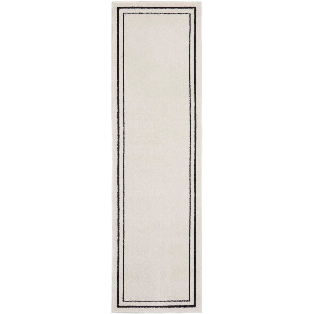 Nourison Essentials Indoor/Outdoor Ivory/Black 2'2'' x 7'6 Area -Rug, Easy -Cleaning, Non Shedding, Bed Room, Living Room, Dinin
