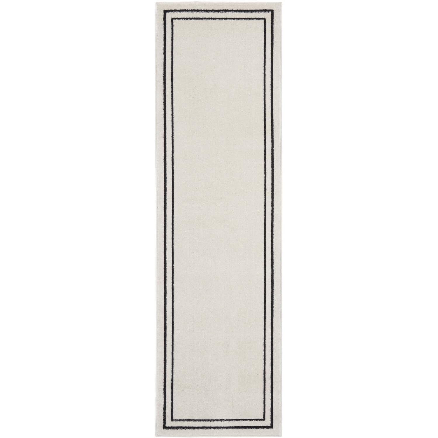 Nourison Essentials Indoor/Outdoor Ivory/Black 2'2'' x 7'6 Area -Rug, Easy -Cleaning, Non Shedding, Bed Room, Living Room, Dinin