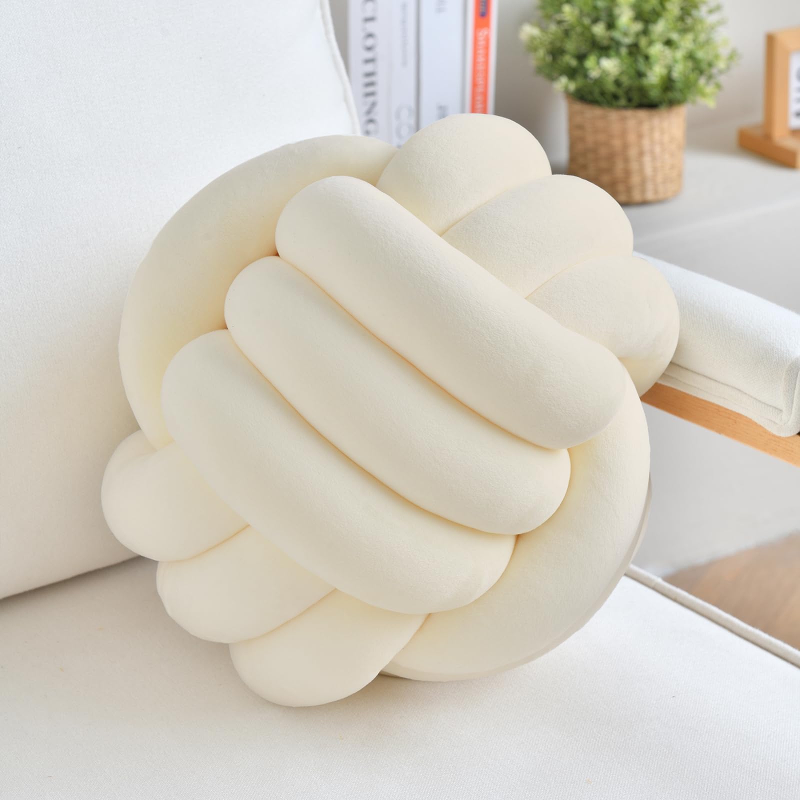 Lusjnge Decorative Throw Knot Pillow Ball For Home Chair Sofa Aesthetic Round Velvet Knotted Pillow Cushion (Milky White, 11 Inc