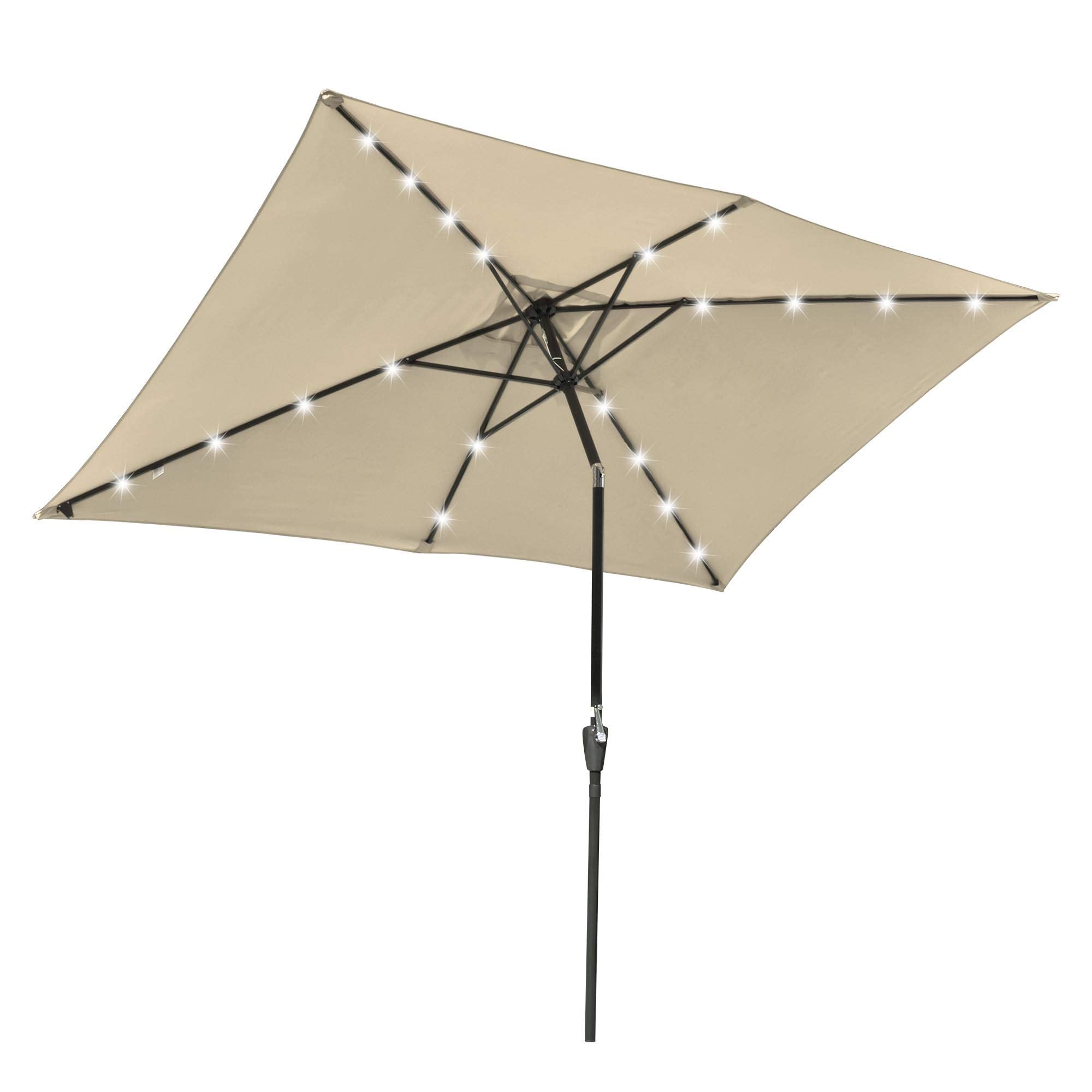 Yescom 10X6.5Ft Outdoor Rectangle Solar Powered Led Lighted Patio Umbrella With Crank Tilt For Table Market Beach Pool