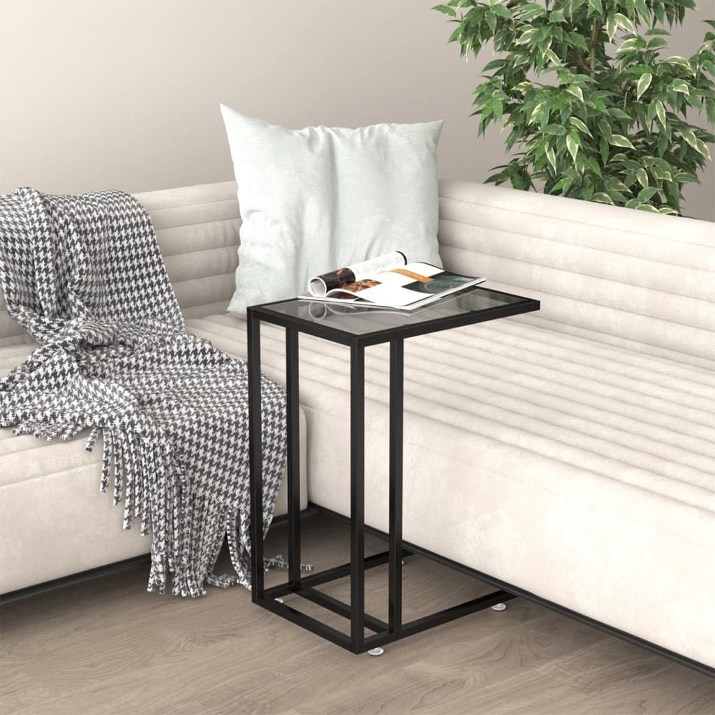 vidaXL Modern Black Computer Side Table - Versatile and Durable with a Tempered Glass Top; Ideal for Living Room and Office Spaces