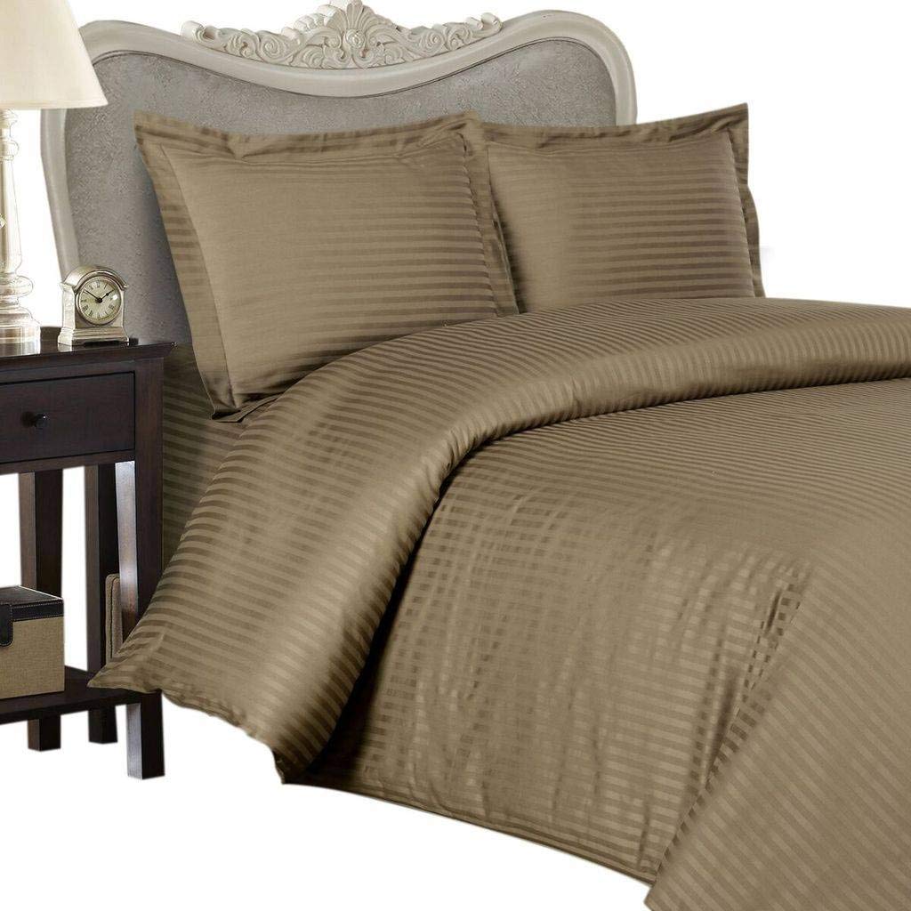 1500 Thread Count Egyptian Cotton (Not Microfiber Polyester) Queen Size, Taupe Stripe, Duvet Cover Set Set Includes 1 Duvet Cove