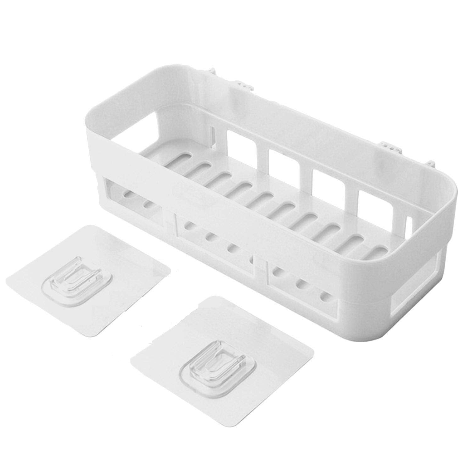 Keinho SelfAdhesive Plastic Bathroom Wall Shelf Basket With Drain Holes, No Drill Rectangular Storage Rack For Shampoo Soap Org