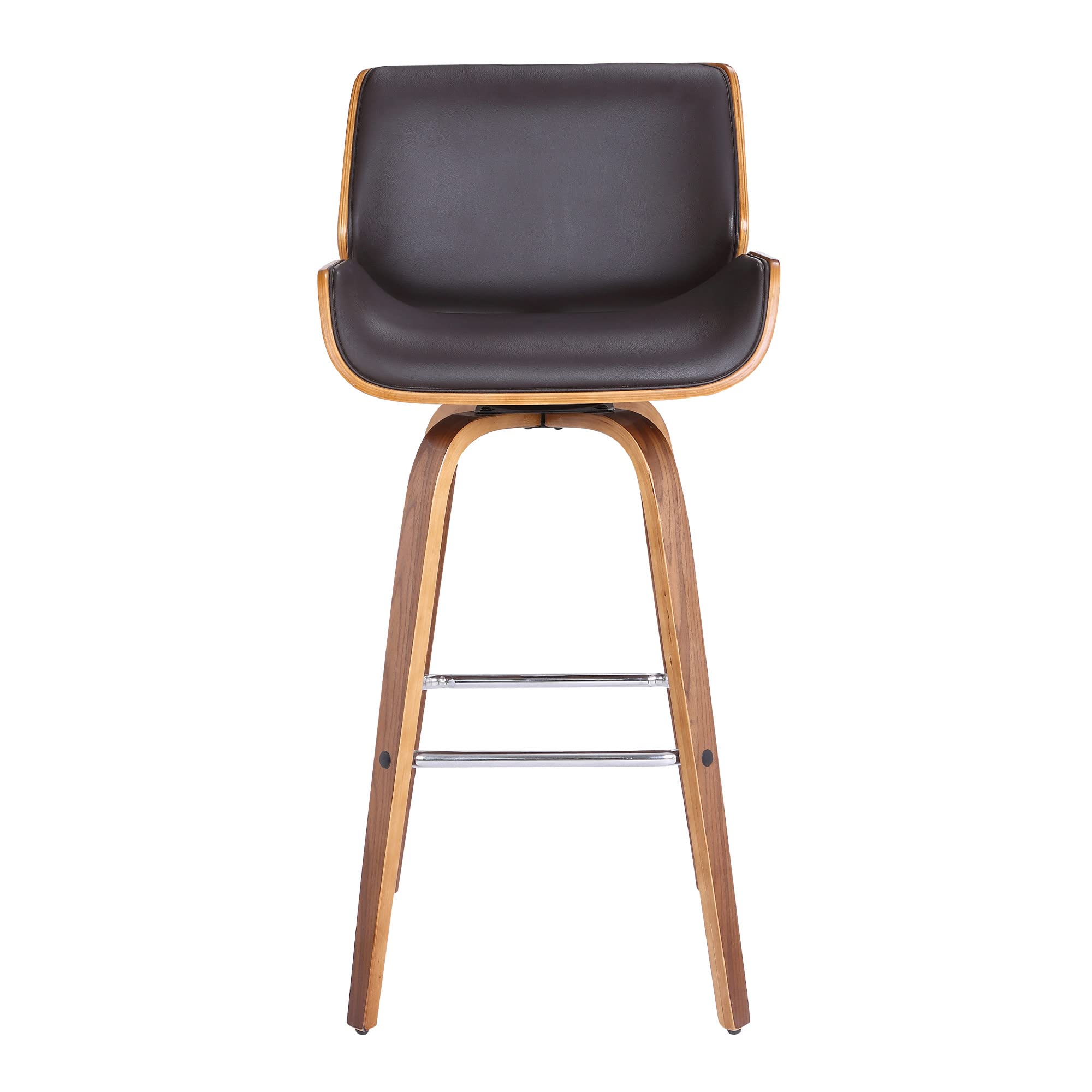 HomeRoots Poplar, Faux Leather, Chrome Metal 26' Brown Faux Leather Wooden Base Bar Stool