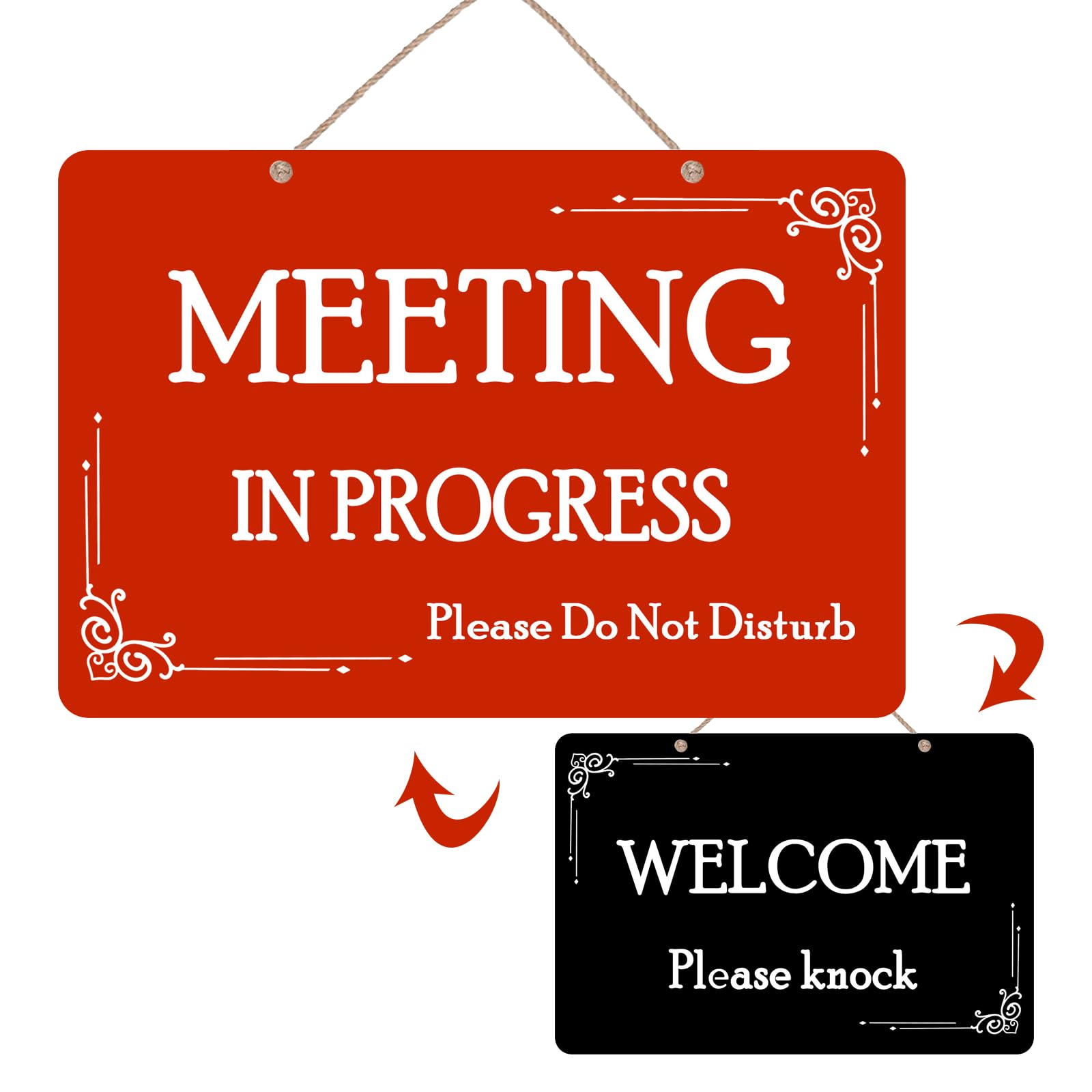 Meeting In Progress Sign,Do Not Disturb Sign,In Session Office Door Sign,Welcome Please Knock Reversible Sign For Business Home