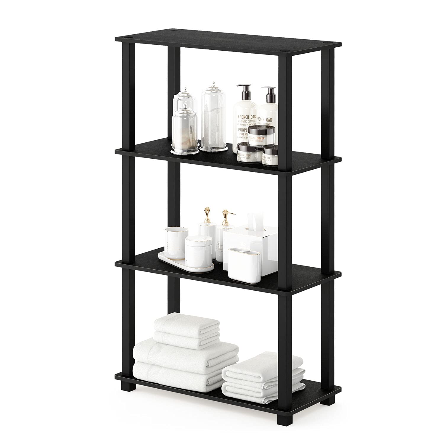 Furinno Turn-N-Tube 4-Tier Multipurpose Shelf Display Rack, Square Tube, Americano/Black