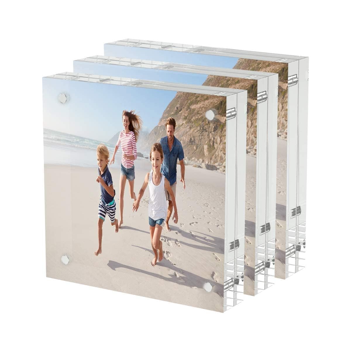 AITEE 4x4 Acrylic Picture Frames 3 Pack, 20% Thicker Block, Clear Picture Frames Freestanding Double Sided Magnetic Acrylic Luci