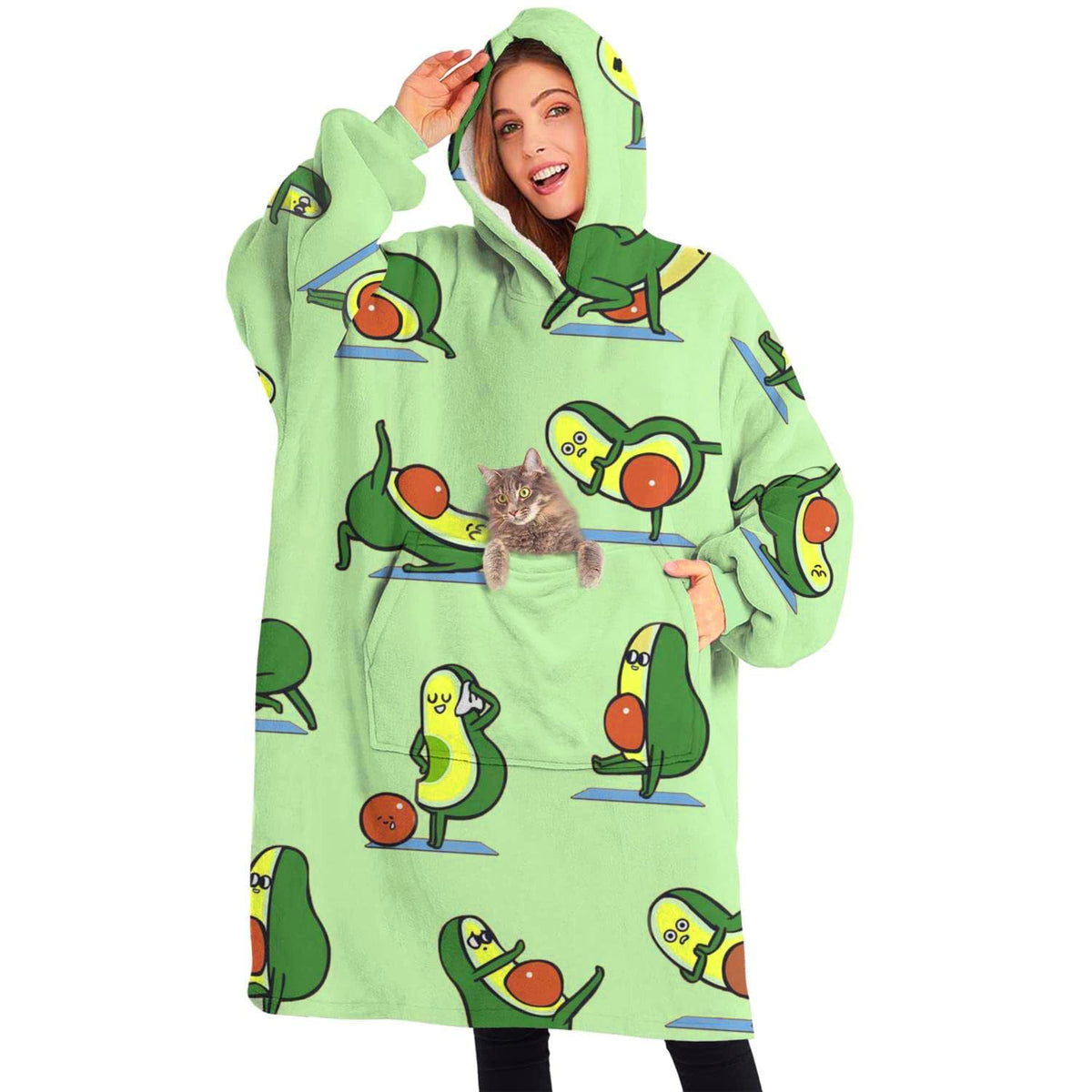 Touchbetter Yoga Avocado Wearable Oversized Blanket, Sherpa Blanket Sweatshirt With Super Pockets, Super Warm Fuzzy Pullover For