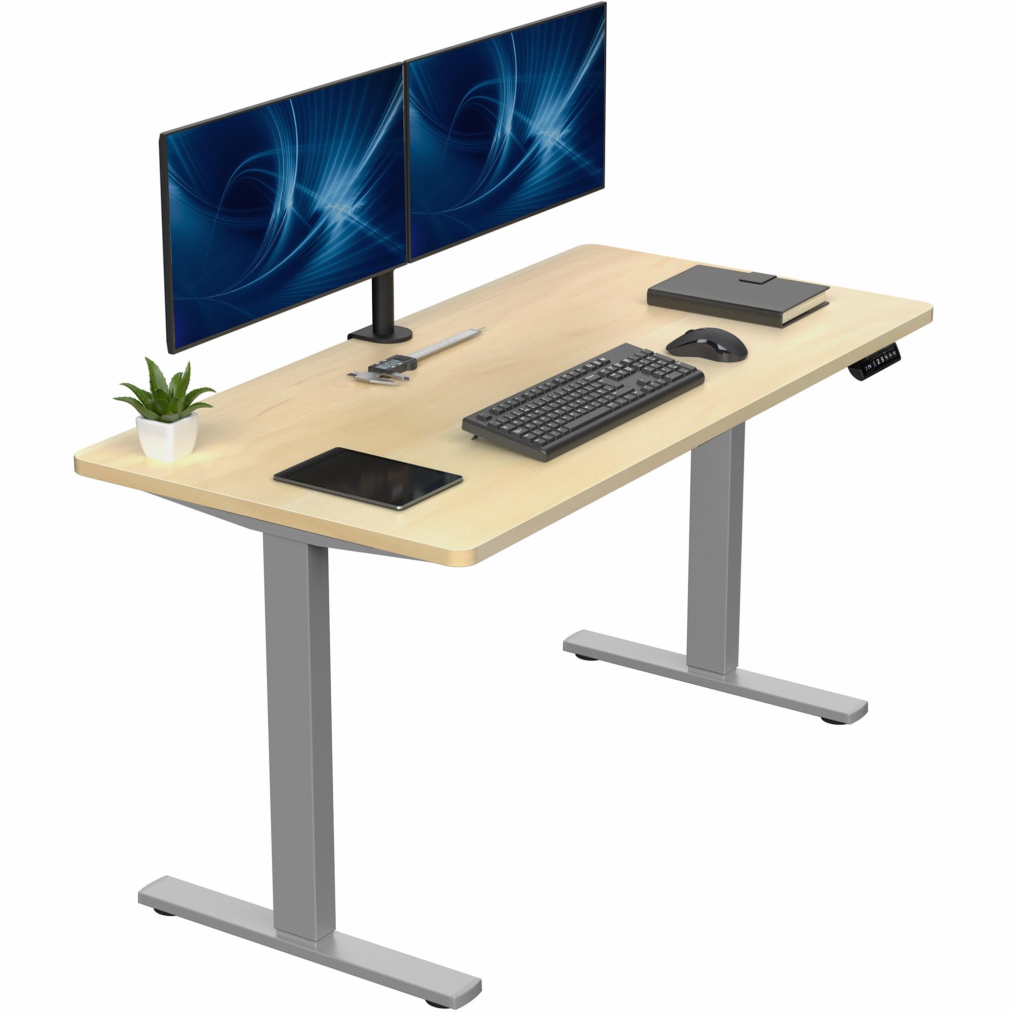 VIVO Electric 55 x 28 in Standing Desk, Memory Height Adjustment, 1B Series, Holds 220 lbs, One-Piece Light Wood Top, Gray Frame
