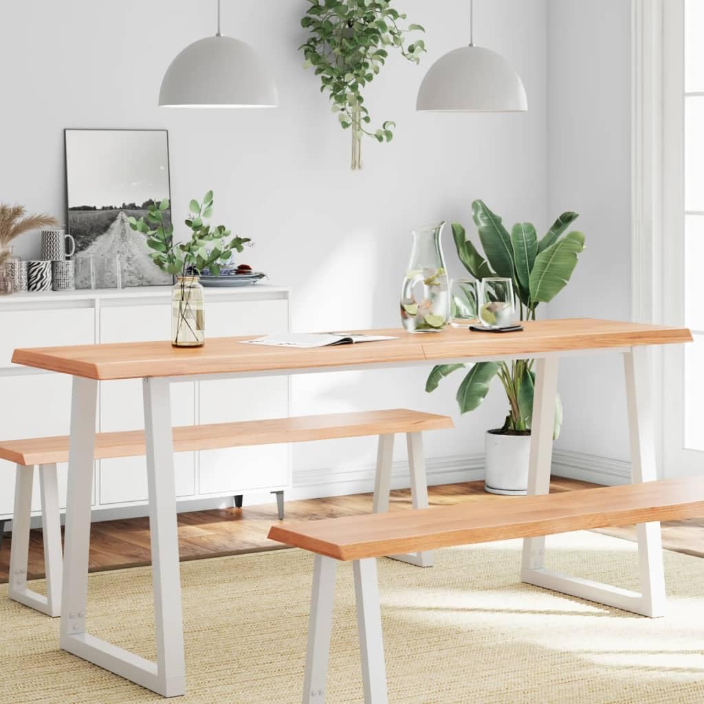 vidaXL Table Top, Light Brown Treated Oak Wood, Foldable for Space Saving, Handcrafted with Live Edge, Perfect for Indoor or Outdoor use - 70.9x23.6x(0.8-1.6)
