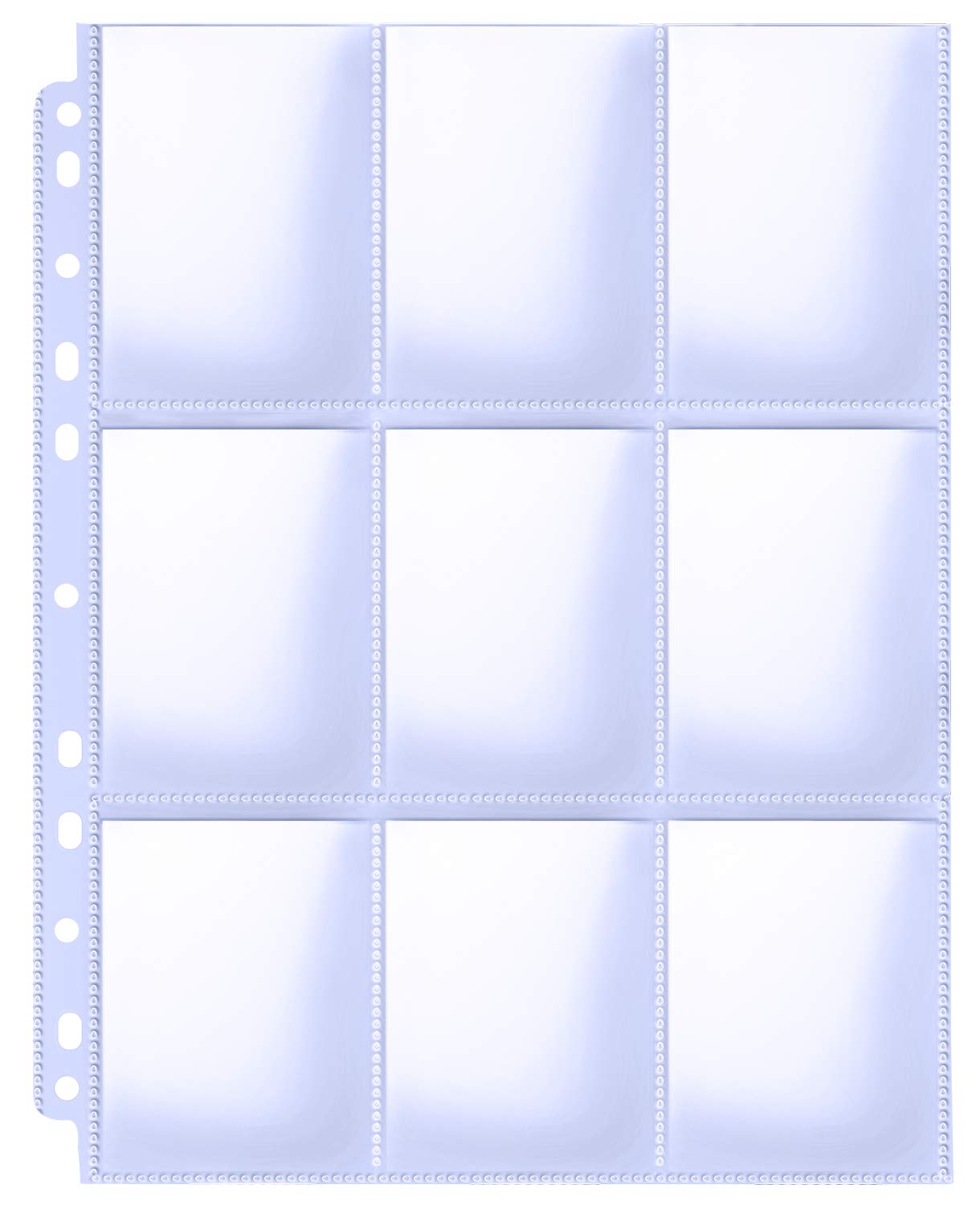 Trading Card Sleeve Pages, Pandri 100 Pack 9 Pocket Trading Card Storage Album Pages 11 Holes Fit 3 Ring Binder