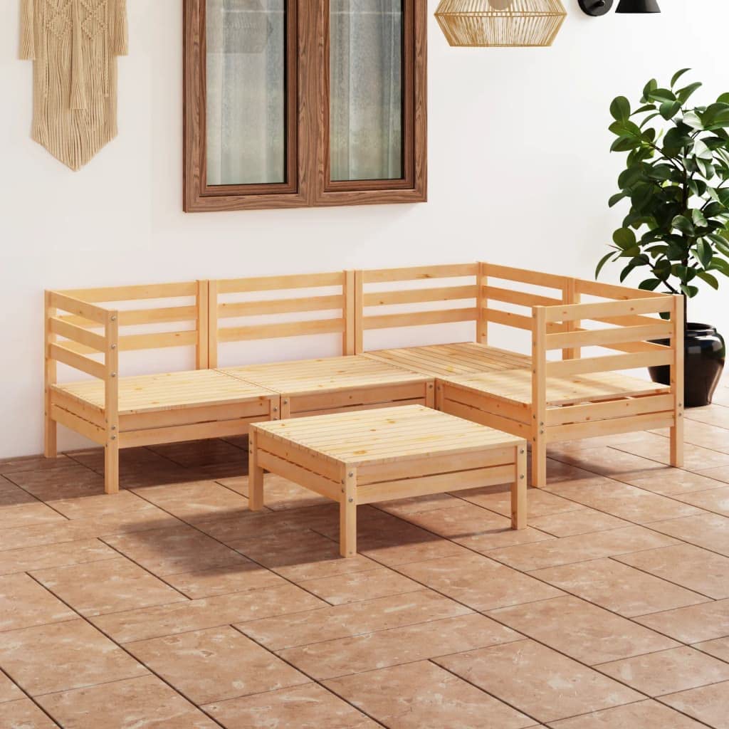 vidaXL Solid Pinewood Patio Lounge Set - Outdoor Furniture | Garden Seating | Rustic Pallet Design | Versatile Arrangement - 3 Corner Sofas, Middle Sofa, Footstool/Table