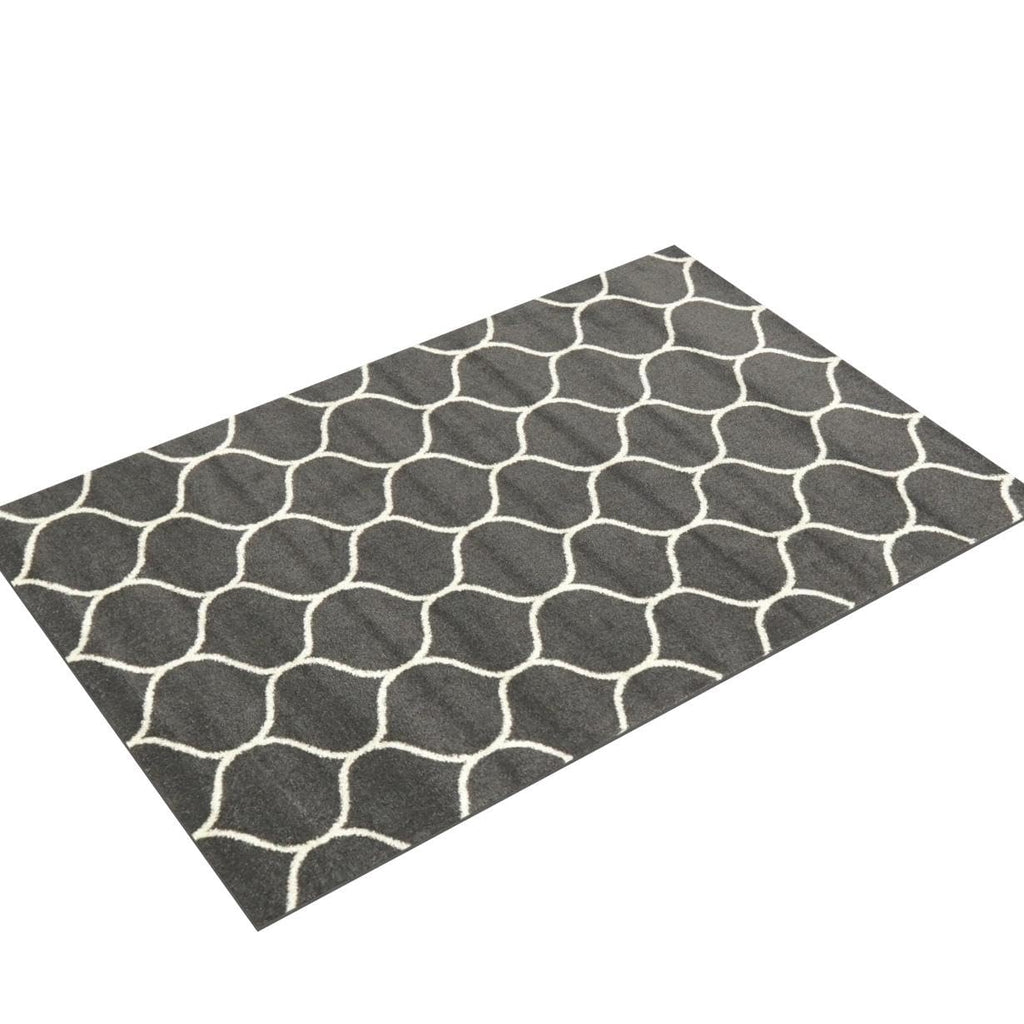 Unique Loom Trellis Frieze Collection Area Rug - Rounded (4' 1'' X 6' 1'', Dark Gray/ Ivory)