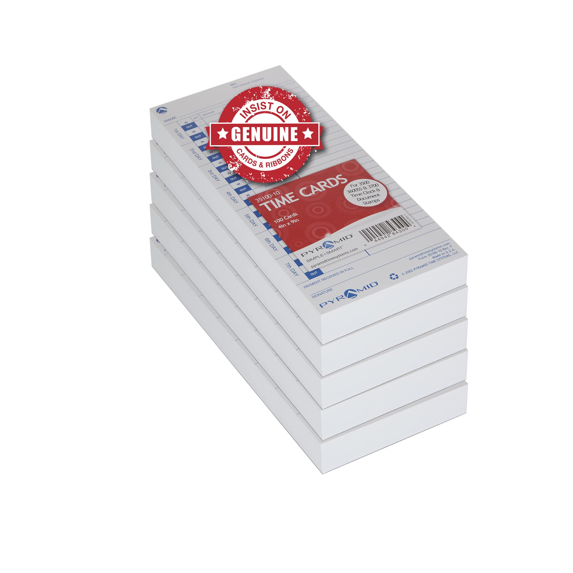 Pyramid Time Systems - 30% Recycled Time Cards (35100-10Pk5) For Pyramid Models 3500, 3500Ss, 3600Ss, And 3700 Time Clock And Do